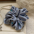 Satin Pearl Rhinestone Scrunchie Hair Ties White Grey view 2