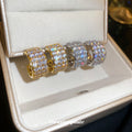 Wide Silver Tone Crystal C Hoop Stud Earrings with Stone Rows view 1