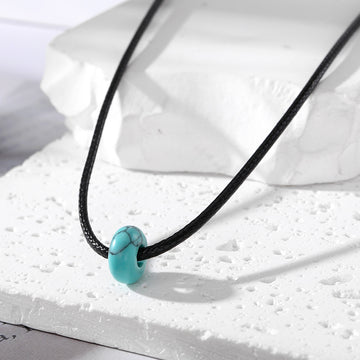 Donut Stone Bead Pendant Necklaces on Black Cord in Twelve Colors