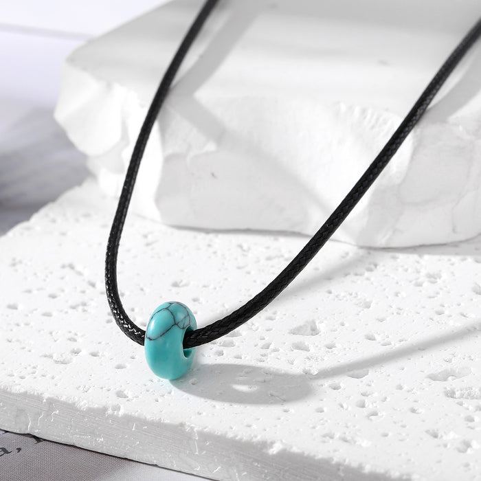 Black Cord Donut Bead Natural Stone Necklaces in Sixteen Colors