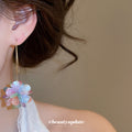 Iridescent Petal Cluster Earrings on Slender Gold Tone Hoops view 3