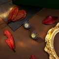 Gold Multicolor Rhinestone Flower Opal Center Stud Earrings view 3