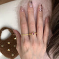 Gold Tone Openwork Ring With Red Oval Crystal Centerpiece view 4