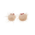 Red Fabric Stud Earrings With White Pom Pom Drops For Distinctive Statement Styling view 5