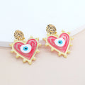 Gold Tone Pearl Outline Heart Evil Eye Stud Drop Earrings view 3