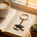 Graduation Cap Diploma Enamel Keychain Gold Ring Charm view 4
