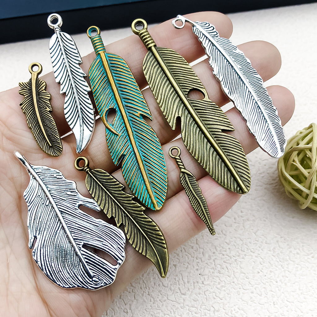 Vintage Zinc Alloy Feather Leaf Charm Pendant for DIY Necklace Earring Jewelry Making
