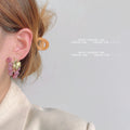 Pink Speckled Grape Cluster Stud Earrings Gold Leaf Accent view 2