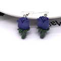 Silver Tone Purple Resin Rose Flower Hook Earrings view 1