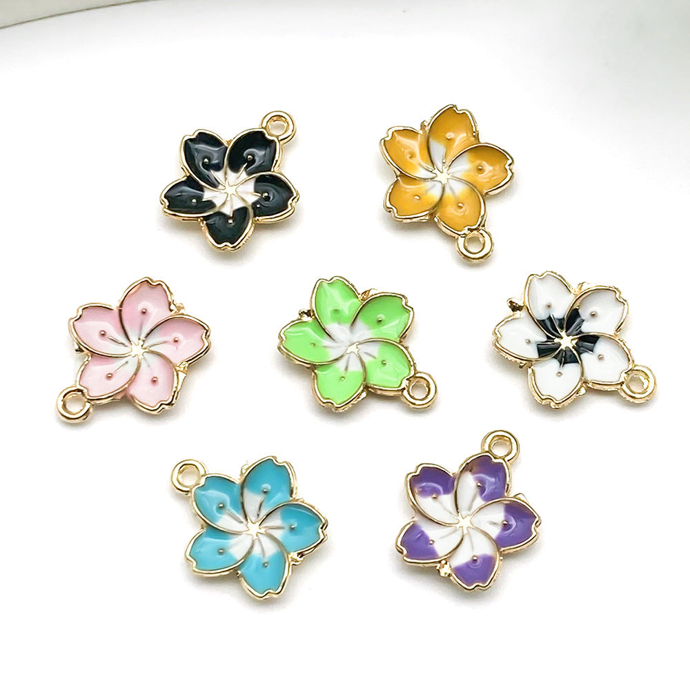 Enamel Zinc Alloy Five Petal Flower Cherry Blossom Charm Pendant for DIY Jewelry Making