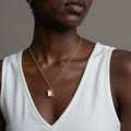 White Seashell Rectangle Pendant Necklace in Two Metal Tones view 4