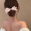 Polka Dot Satin Bow Twist Hair Clip Pink White Black view 3