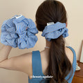 Oversized Blue Stripe And Plaid Fabric Scrunchie In Three Patterns view 1