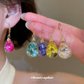 Pressed Flower Teardrop Hook Earrings in Five Colors view 2