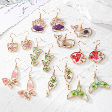 Resin Dried Flower Butterfly Fish Shape Earrings 8 Styles