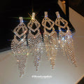 Crystal Geometric Fringe Earrings in Gold and Silver Tones view 1