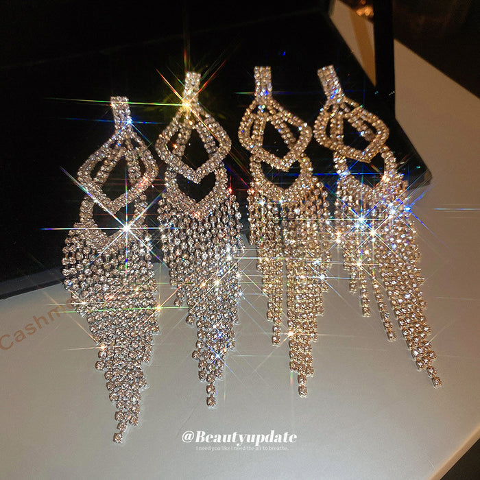 Crystal Geometric Fringe Earrings in Gold and Silver Tones