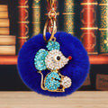 Jeweled Ball Holding Mouse Keychains with Braided Loops and Six Faux Fur Pom Colors view 9