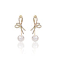 Gold Crystal Look Bow Pearl Look Convertible Stud Earrings view 5