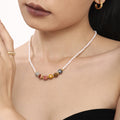 White Pearl Necklace Multicolor Natural Stone Gold Spacers view 3