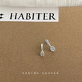 Silver Crystal Pave Spoon Fork Asymmetric Mini Stud Earrings view 3
