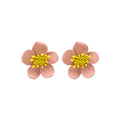Pink Painted Five Petal Flower Small Stud Earrings view 6