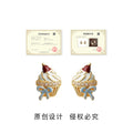 Gold Tone White Icing Red Fruit And Blue Bow Cupcake Stud Earrings view 3