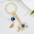 Rhinestone Evil Eye Charm Keychain With Leaf Accent view 3