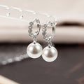Pearl Drop Crystal Huggie Earrings in Silver Tone Jewelry view 2