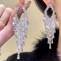 Crystal Geometric Fringe Chandelier Stud Earrings with Polished Metal Details view 3
