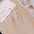 Silver Tone Star Chain Threader Long Dangle Earrings view 3