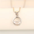 Silver Tone Circle Pendant Half Clear Stone Box Chain Necklace view 6