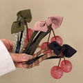 Fabric Bow Cherry Charm Duckbill Hair Clips Three Colors view 4