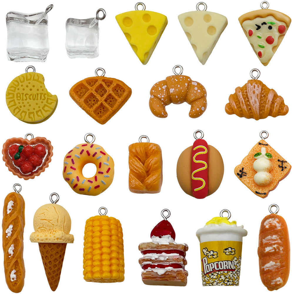 Resin 3D Bread Cake Cheese Food Charm Pendant for DIY Necklace Keychain Jewelry Making