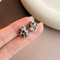 Four Brown Leopard Print Small Round Stud Earrings view 6