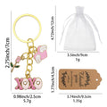 Gold XOXO Rose Winged Heart Pink Enamel Charm Keychain view 2