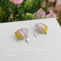 Pink Enamel Strawberry Stud Earrings Star Drop Charms view 4
