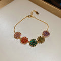Gold Five Flower Zircon Daisy Chain Bracelet Adjustable view 8