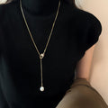 Long Bar and Pearl Drop Pendant Necklace Statement Fashion Jewelry view 3