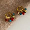 Gold Tone Colorful Gem Cluster Hoop Earrings Statement Jewelry view 3