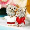 Jeweled Two Pig Couple Keychain with White and Red Enamel Outfits view 1