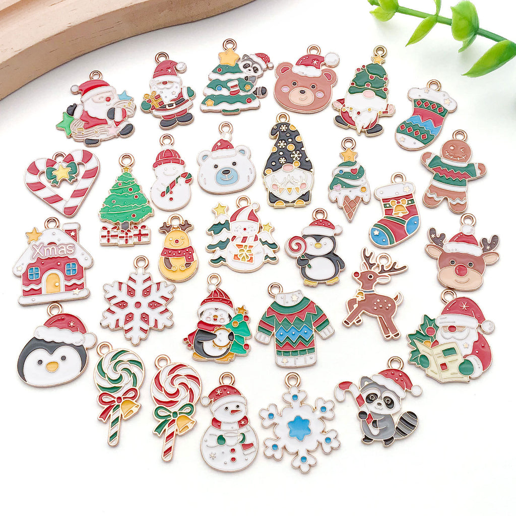 Enamel Zinc Alloy Christmas Tree Santa Reindeer Charm Pendant for Bracelets and Necklaces