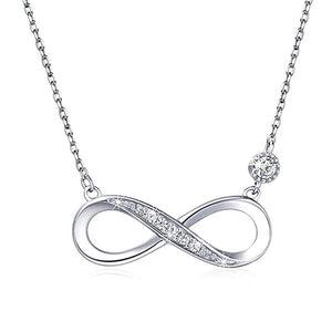 Infinity Symbol Pendant Necklace Clear Stones Three Finishes
