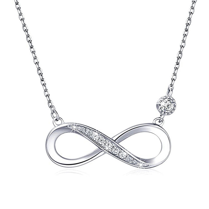 Infinity Symbol Pendant Necklace Clear Stones Three Finishes