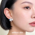 Silver Tone Sculpted Rose Butterfly And Blue Stone Stud Earrings view 2