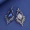 Blue Silver Tone Blue Marquise Feather Tassel Crystal Four Designs Metal Dangle Earrings view 4