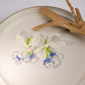 White Sheer Petal Green Bead Cluster Long Hook Earrings view 2
