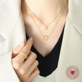 Gold Steel Rose Double Layer Smiley Sun Pendant Necklace view 4