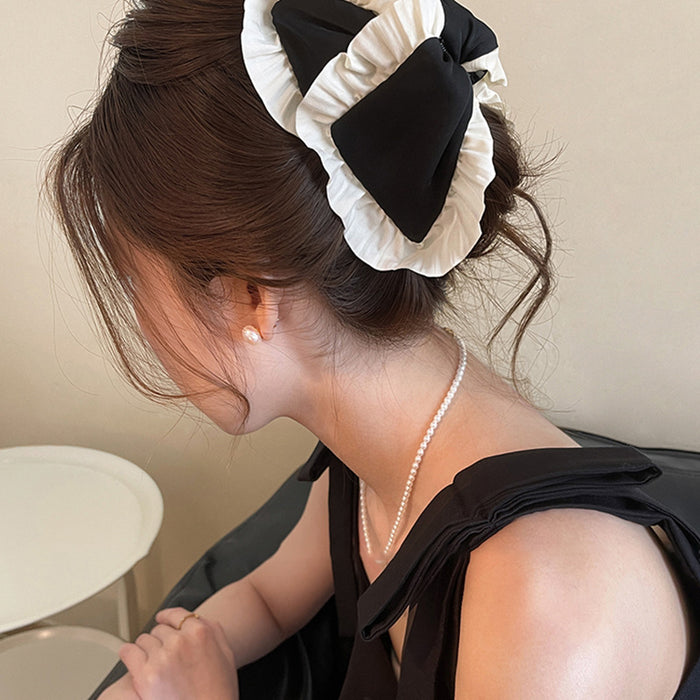 Black White Fabric Bow Hair Claw Clip Hair Accessory