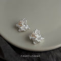 Silver Tone Ruffled Shell And White Pearl Center Stud Earrings view 4